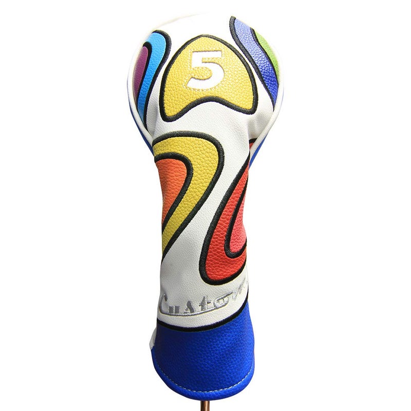 Majek Retro Golf Headcover Limited Edition Vintage Leather Style Psychedelic Colorful Groovy Custom Design #5 Fairway Wood Head Cover - Image 1